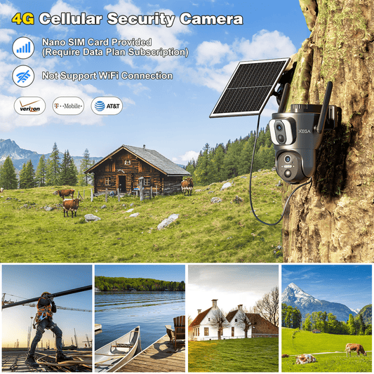 Xega XG-08【Dual Lens】4G LTE Outdoor Camera - 2K HD, 14400mAh Solar, PTZ, Motion Detection/ Spotlight & Siren (Built-in SIM)