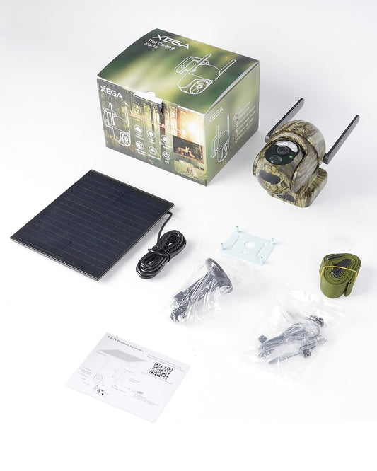 Xega XG-15 4G LTE Solar-Powered Wildlife Camera – 2K PTZ Color Night Vision, Live Streaming, PIR Motion Detection, Cloud Storage/TF Card.