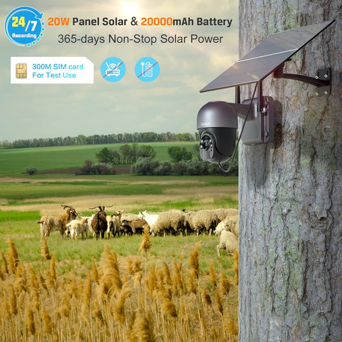 Xega [24/7 Recording] 4G LTE Security Camera with 20W Solar Panel 20,000mAh Battery SIM Card, 2K HD Color Night Vision CCTV, PIR Motion Detection.