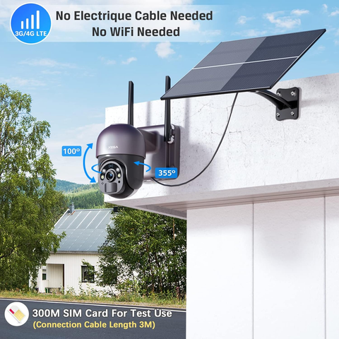 Xega [24/7 Recording] 4G LTE Security Camera with 20W Solar Panel 20,000mAh Battery SIM Card, 2K HD Color Night Vision CCTV, PIR Motion Detection.