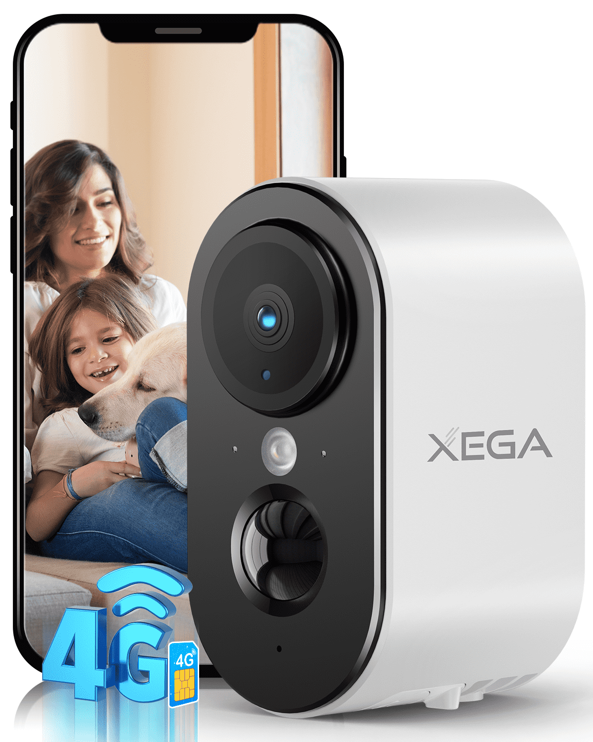 Xega 3G/4G LTE Indoor Surveillance Camera With Sim Card, 2K Super HD LTE Indoor Portable Camera, 6000mah Battery, PIR Motion Detection, 3MP Colour Night Vision, 2-Way Audio, Alarm, TF/Cloud, IP65.