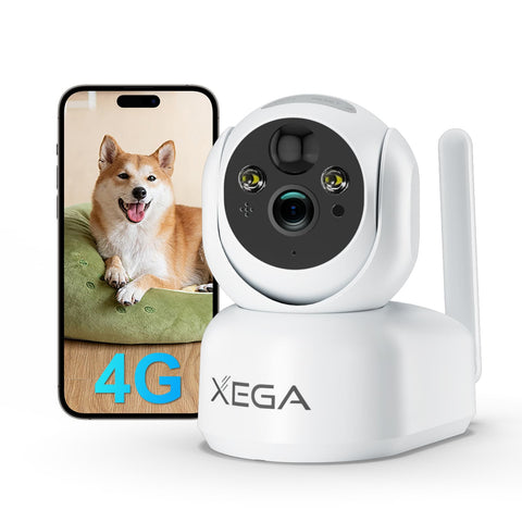 Xega 4g Indoor Surveillance Camera With Sim Card, 360 Degree Indoor Dog Camera With App, 2k Surveillance Camera With Recording, Real-Time Alarm, Sd&Cloud Storage, Two-Way Audio, Night Vision