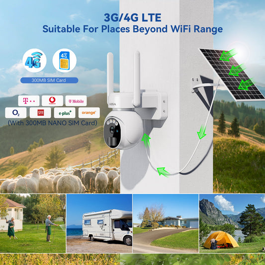 Xega XG-07 4G LTE Security Camera No WiFi With SIM Card 2K Super HD, PIR Motion Sensor, Colour Night Vision, 2 Way Talk,Smart Detection,IP66.
