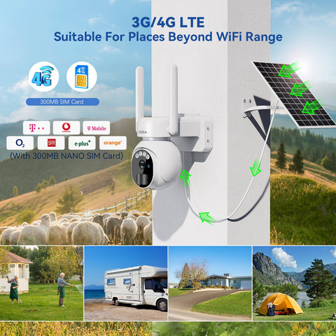 Xega 3G/4G LTE Security Camera No WiFi With SIM Card 2K Super HD Solar Powered Wireless Outdoor 4G Security Camera PIR Motion Sensor Night Vision 2 Way Talk