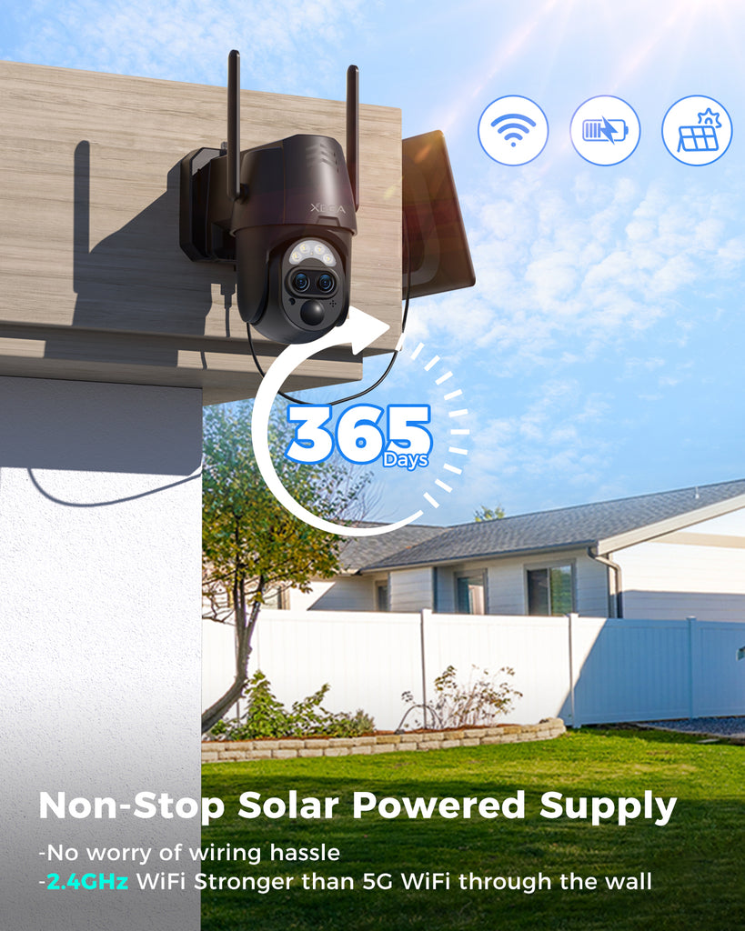 Xega 2K WIFI Outdoor Solar Surveillance Camera with Dual Lens & 12x Hybrid Zoom
