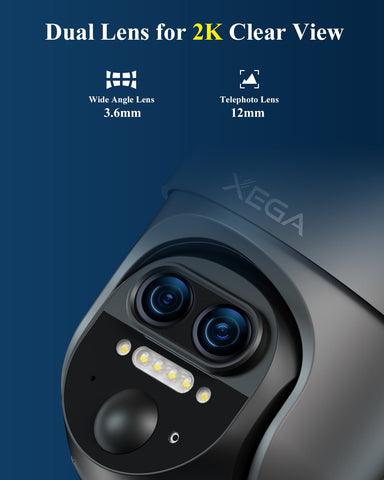 Xega XG-16 4G LTE 12X Hybrid Zoom Outdoor Surveillance Camera,2K PTZ Dual-Lens,10400mAh Battery,PIR/AI Humanoid Detection,30m Colour Night Vision.