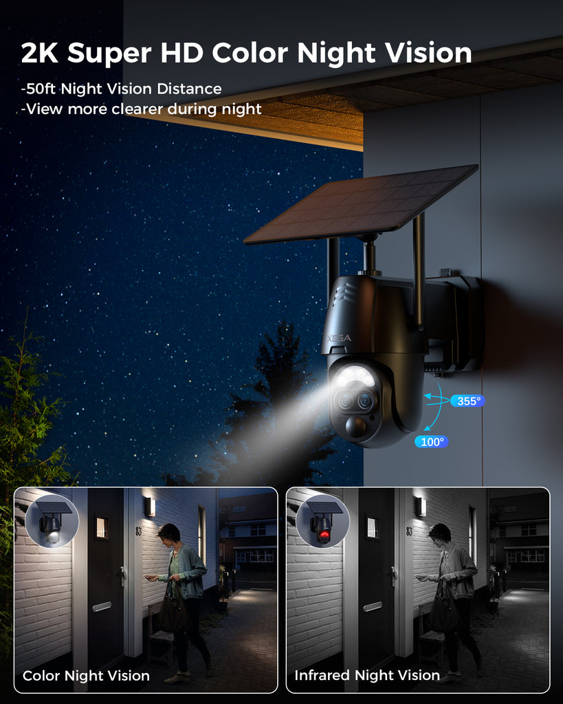 Xega 2K WIFI Outdoor Solar Surveillance Camera with Dual Lens & 12x Hybrid Zoom