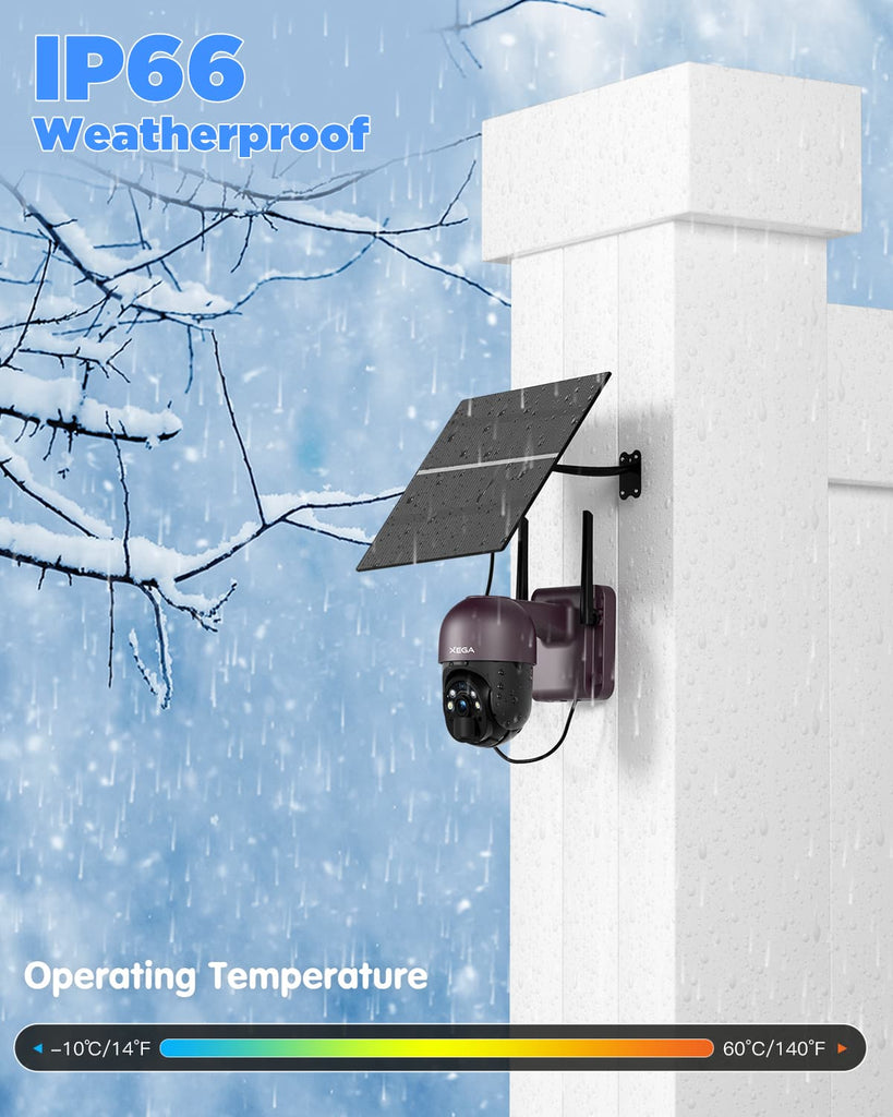 Xega [24/7 Recording] XG-01 4G LTE Security Camera with 20W Solar Panel 20,000mAh Battery SIM Card, 2K HD Color Night Vision CCTV, PIR Motion Detection.