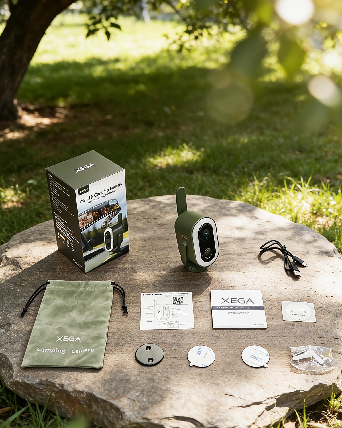 Xega 4G LTE Camping Magnetic Section Camera with SIM Card 2K HD Cellular Portable Wireless Security Camera Outdoor 6000mAh Battery PIR Human Detection for RV/Camping/Travel/Picnic/Temporary Parking