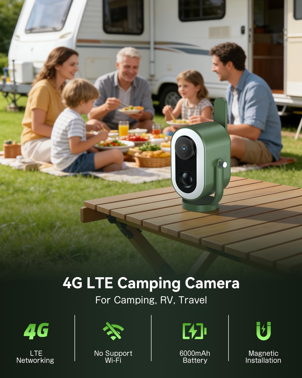 Xega 4G LTE Camping Magnetic Section Camera with SIM Card 2K HD Cellular Portable Wireless Security Camera Outdoor 6000mAh Battery PIR Human Detection for RV/Camping/Travel/Picnic/Temporary Parking