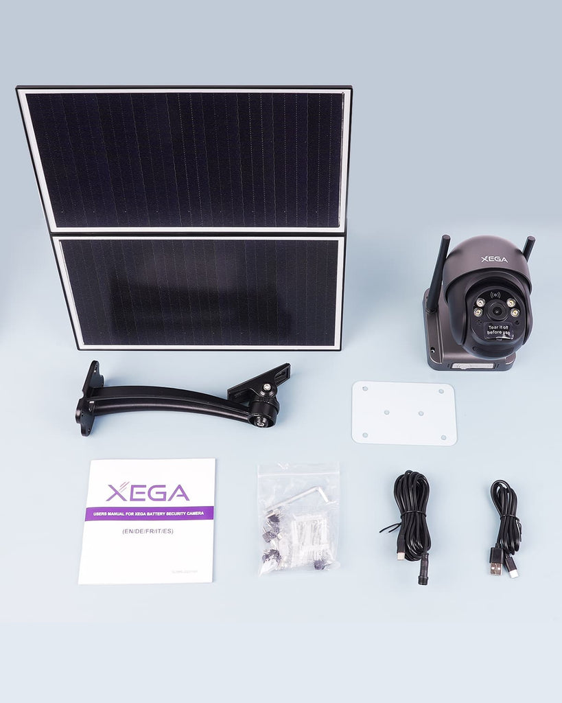 Xega [24/7 Recording] XG-01 4G LTE Security Camera with 20W Solar Panel 20,000mAh Battery SIM Card, 2K HD Color Night Vision CCTV, PIR Motion Detection.
