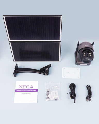 Xega [24/7 Recording] XG-01 4G LTE Security Camera with 20W Solar Panel 20,000mAh Battery SIM Card, 2K HD Color Night Vision CCTV, PIR Motion Detection.