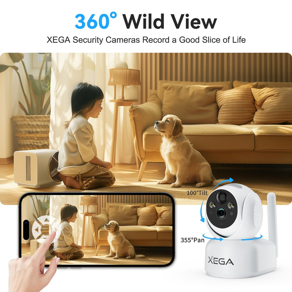 Xega 4g Indoor Surveillance Camera With Sim Card, 360 Degree Indoor Dog Camera With App, 2k Surveillance Camera With Recording, Real-Time Alarm, Sd&Cloud Storage, Two-Way Audio, Night Vision