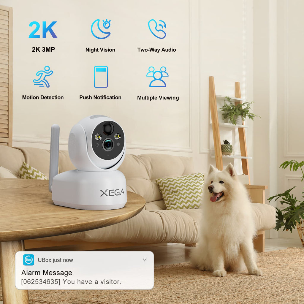 Xega 4g Indoor Surveillance Camera With Sim Card, 360 Degree Indoor Dog Camera With App, 2k Surveillance Camera With Recording, Real-Time Alarm, Sd&Cloud Storage, Two-Way Audio, Night Vision