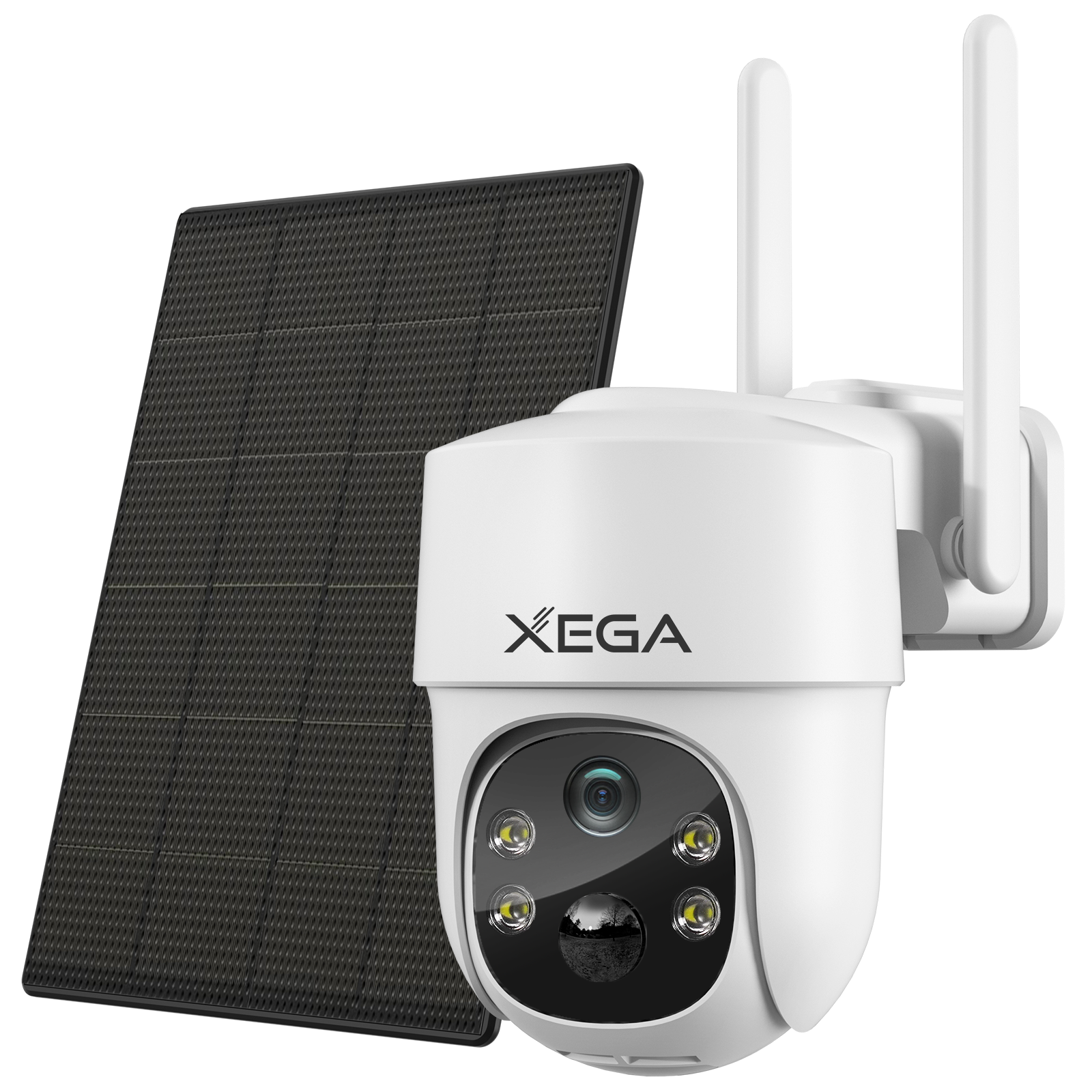 Xega Solar Security Camera Wireless Outdoor, Battery Powered PTZ 2.4Ghz WiFi Security Camera for Home with Spotlight, Motion Detection,Siren, Pan Tilt, Night Vision, 2-Way Talk,SD/Cloud Storage