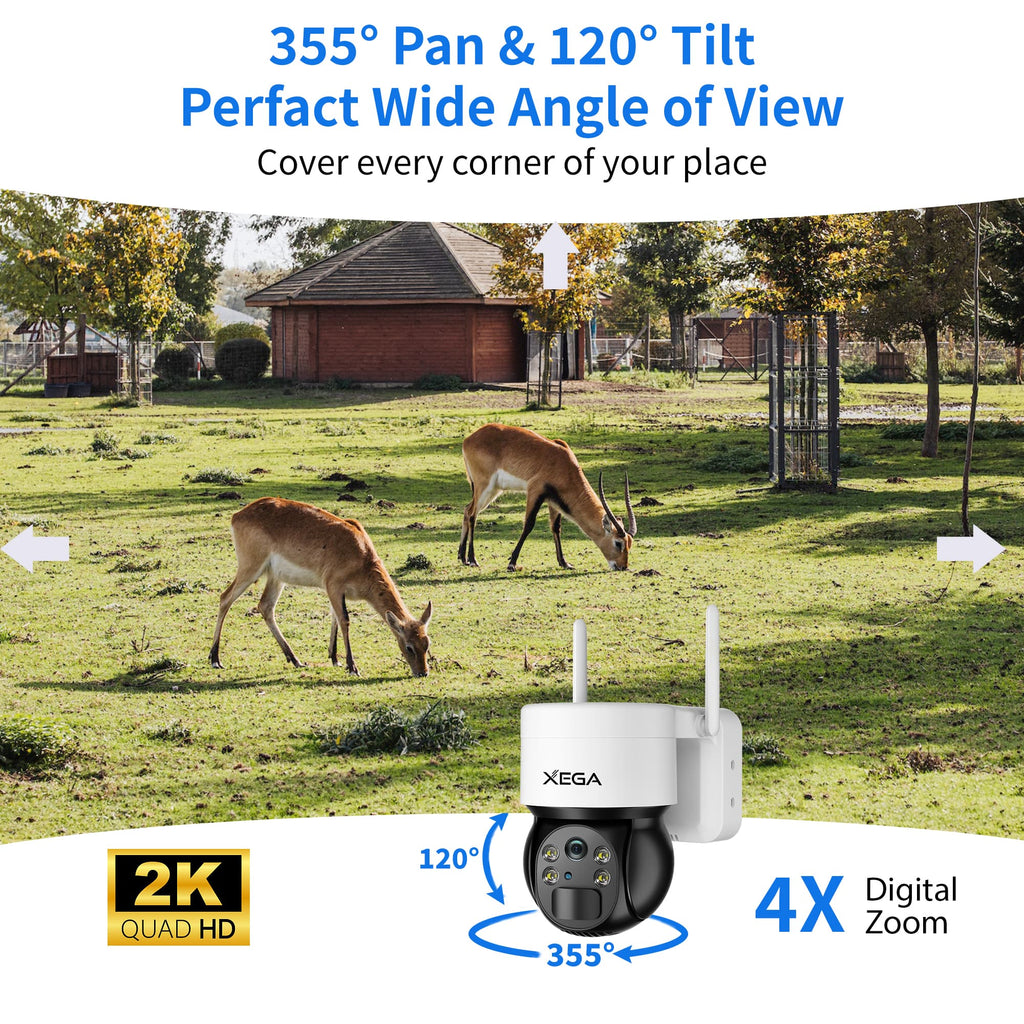 Xega 3G/4G LTE Cellular Security Camera No WiFi Outdoor Solar Camera Wireless, 2K HD Color Night Vision 355°/120°,PIR Motion Detection,IP66.